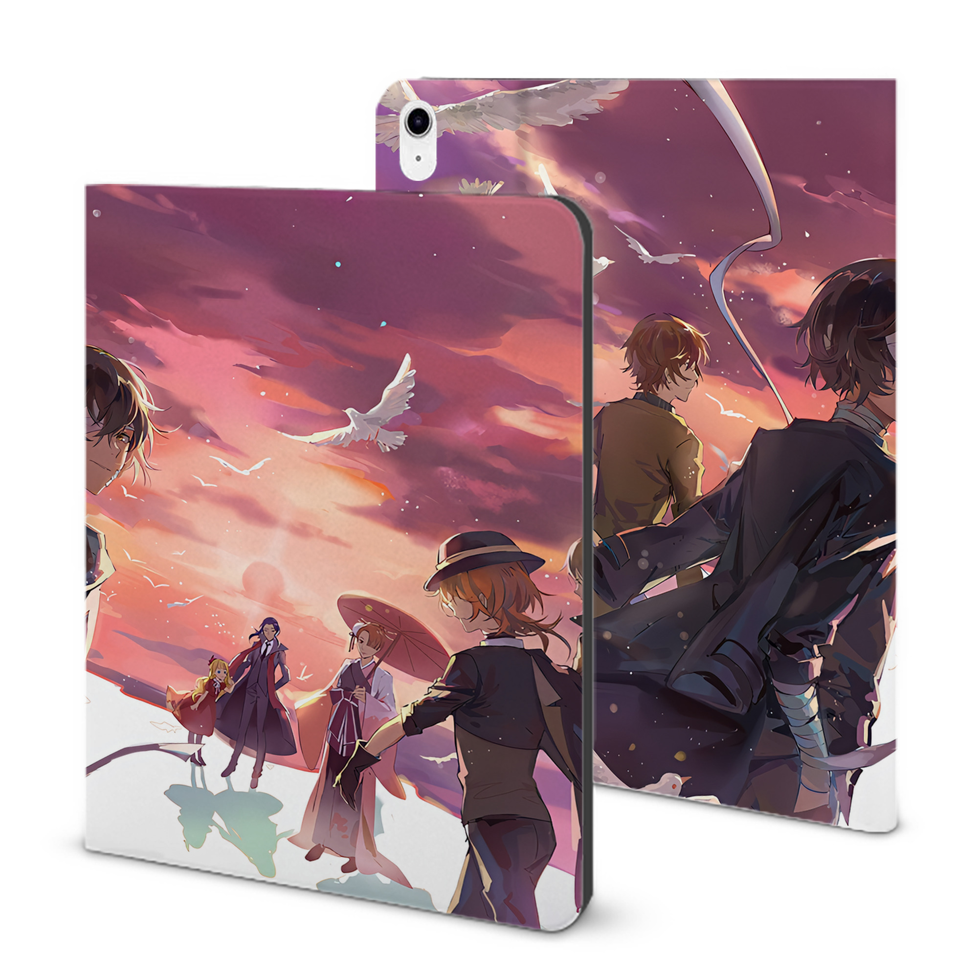 （画像用） 文豪ストレイドッグス Bungo Stray Dogs IPad ケース ブック型 PUレザー TPU 耐衝撃 軽量 薄型 ペン収納なし 全面保護 IPad 各モデル対応